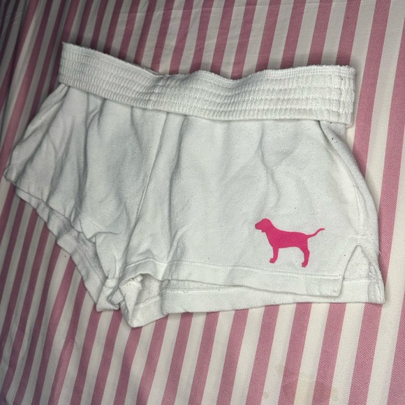 Victoria Secret PINK Y2K 2000's Beach Terry Varsity Shorts White Pink Dog Sz XS - Picture 3 of 13